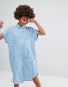 Monki Gingham Short Sleeved Shirt Dress - Blue