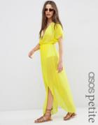 Asos Petite Wrap Front Chiffon Maxi Caftan - Yellow