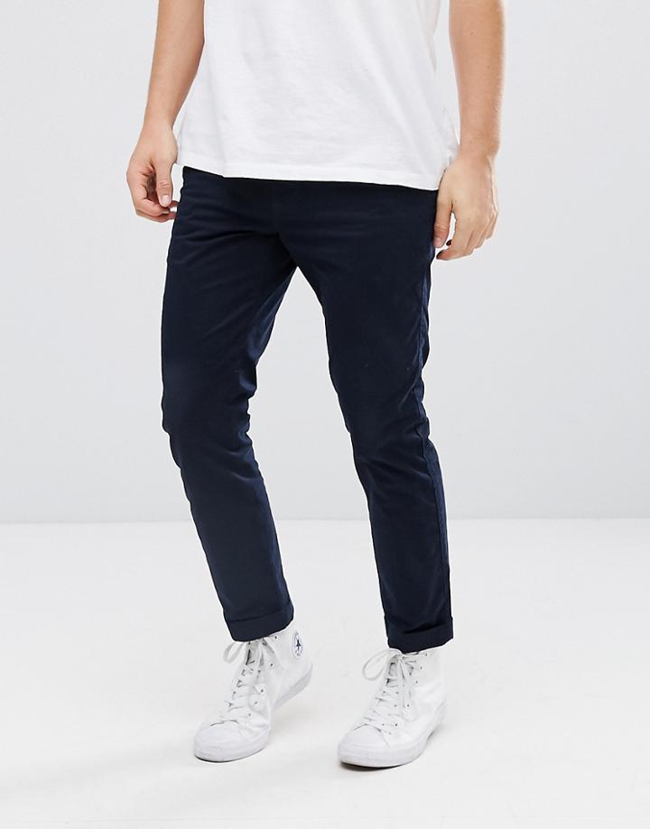 Dr Denim Diggler Slim Tapered Chino With Turn Up - Navy