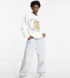 Vintage Supply Collar Detail Teddybear Sweatshirt In White
