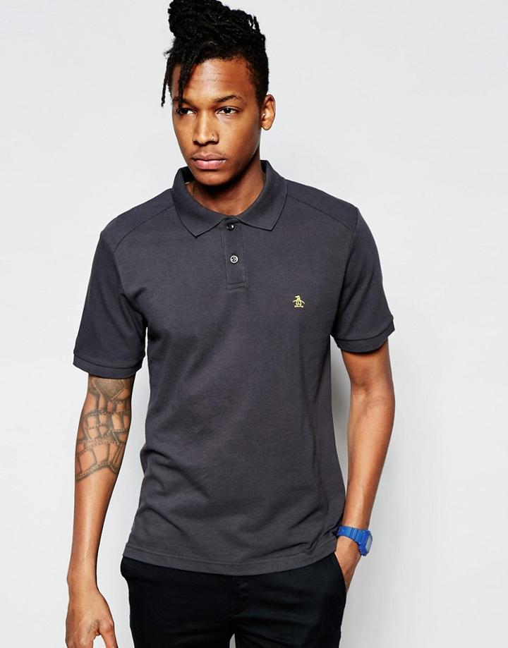Original Penguin Heritage Fit Polo Shirt With Tonal Piping Detail - Gray