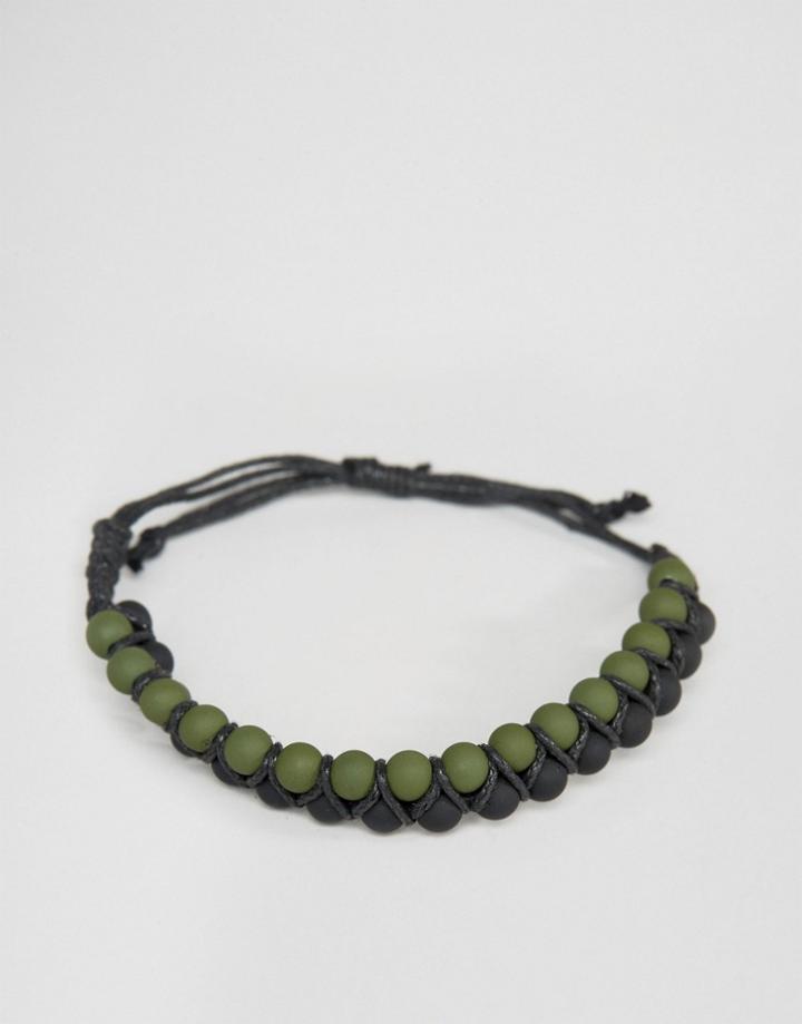 Asos Rubber Bead Bracelet In Black And Khaki - Black