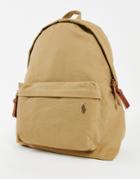 Polo Ralph Lauren Canvas Backpack In Tan With Pony Logo-brown
