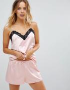 Loungeable Pink Satin Cami And Shorts Set - Pink