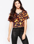 Love Moschino Flame Print Cropped Sweat Top - Multi