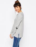 Asos Sweater With Pug Elbow Patch - Gray