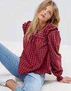 Asos Check Smock Top With Ruffle Detail-multi