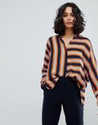 Boss Casual Oversized Striped Silk Shirt - Blue