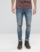 Asos Super Skinny 12.5oz Jeans With Knee Rips In Light Blue - Blue