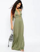 Asos Jersey Ruched Halter Maxi Beach Dress - Green