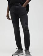 Pull & Bear Premium Ripped Skinny Jeans In Black