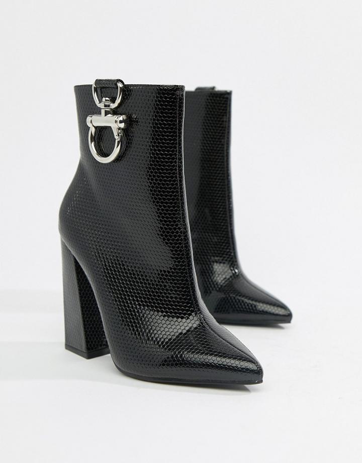 Public Desire Forever Black Croc Silver Hardwear Boots
