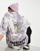 Asos Design Oversized T-shirt In Purple Tie Dye With Cartoon Mouse Back Print-white