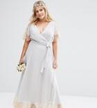 Asos Curve Wedding Lace Trim Maxi Dress - Gray