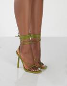 Public Desire Lacey Tie Up Stileto Sandals In Olive-green