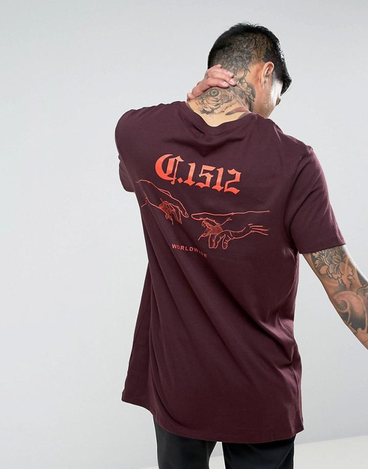 Asos Longliine T-shirt With Front And Back Print - Red