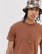 Asos Design T-shirt With Contrast Stitching In Brown - Brown