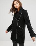 Religion Long Line Biker Jacket - Black