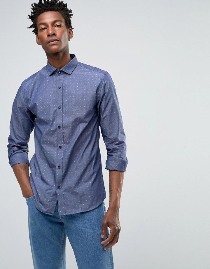 Selected Slim Long Sleeved Mini Diamond Print Shirt - Blue