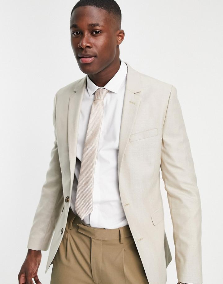 Asos Design Super Skinny Oxford Blazer In Camel-gray