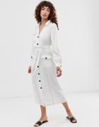 Asos Design Contrast Stitch Midi Column Shirt Dress - White
