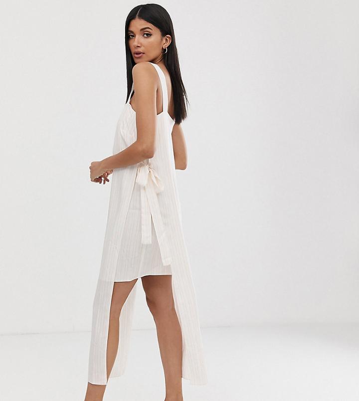 Asos Design Tall Square Neck Cami Maxi Dress In Self-stripe-cream