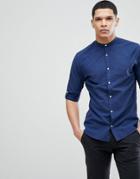 Jack & Jones Premium Slim Fit Grandad Collar Shirt In Linen Mix - Navy