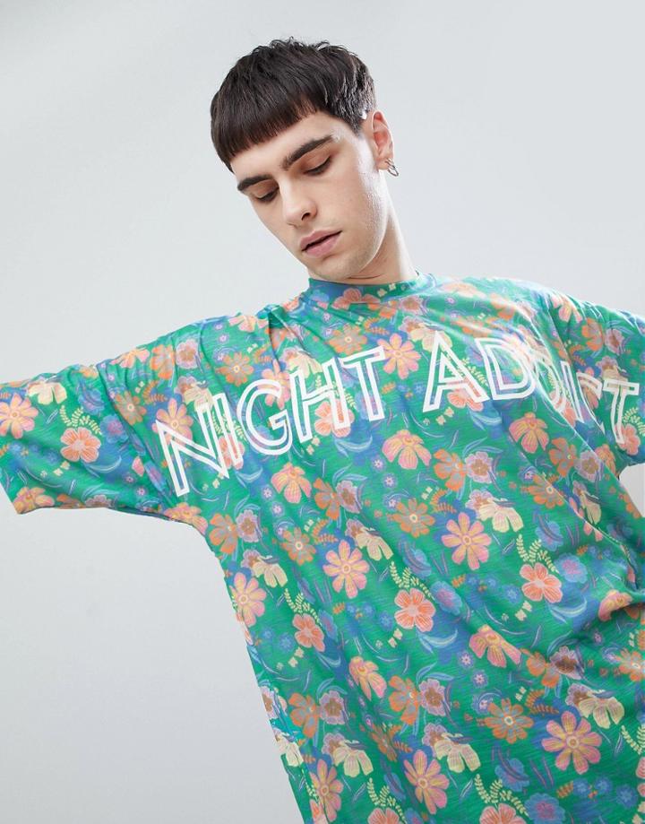 Night Addict Oversized Printed T-shirt - Green