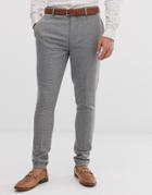 Asos Design Wedding Super Skinny Suit Pants In Micro Gray Houndstooth - Gray