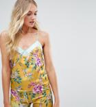 New Look Tall Floral Satin Cami Top In Yellow Pattern - Yellow