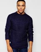 Native Youth Basket Weave Crew Neck Sweater - Navy