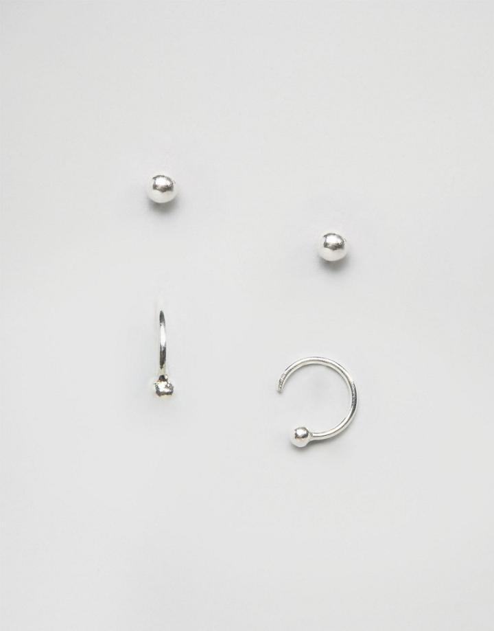 Fashionology Sterling Silver Stud And Loop Earring Set - Silver