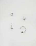 Fashionology Sterling Silver Stud And Loop Earring Set - Silver
