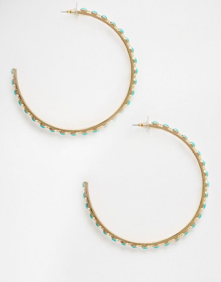 Asos Festival Stone Hoop Earrings - Turquoise
