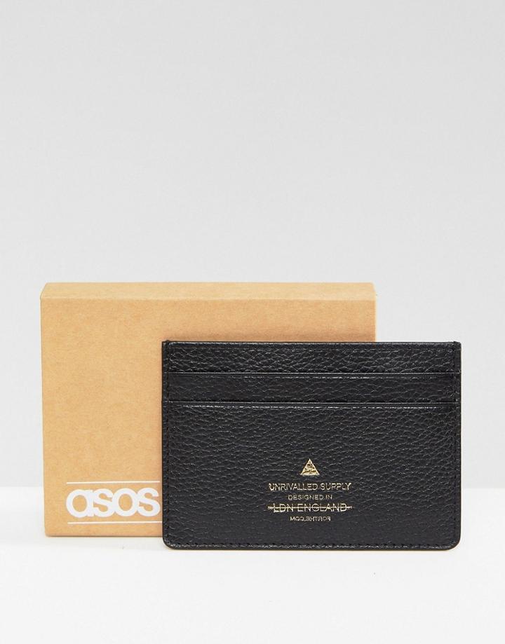 Asos Leather Card Holder In Black With Foil Emboss Logo - Black