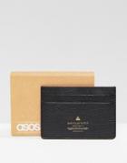 Asos Leather Card Holder In Black With Foil Emboss Logo - Black