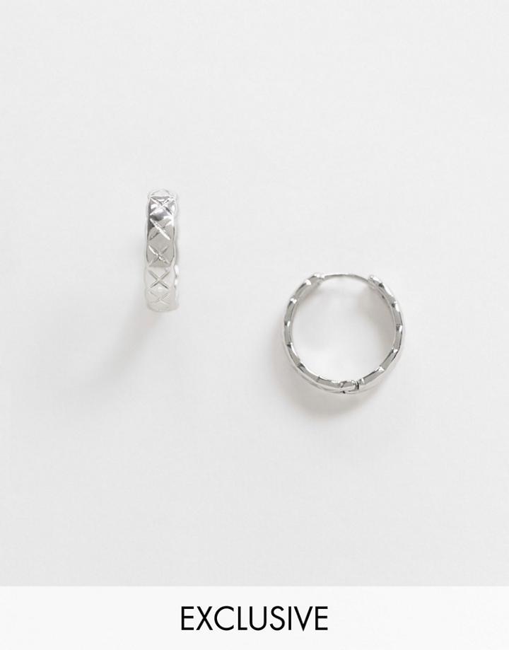 Reclaimed Vintage Inspired Textured Hoop Earring In Silver