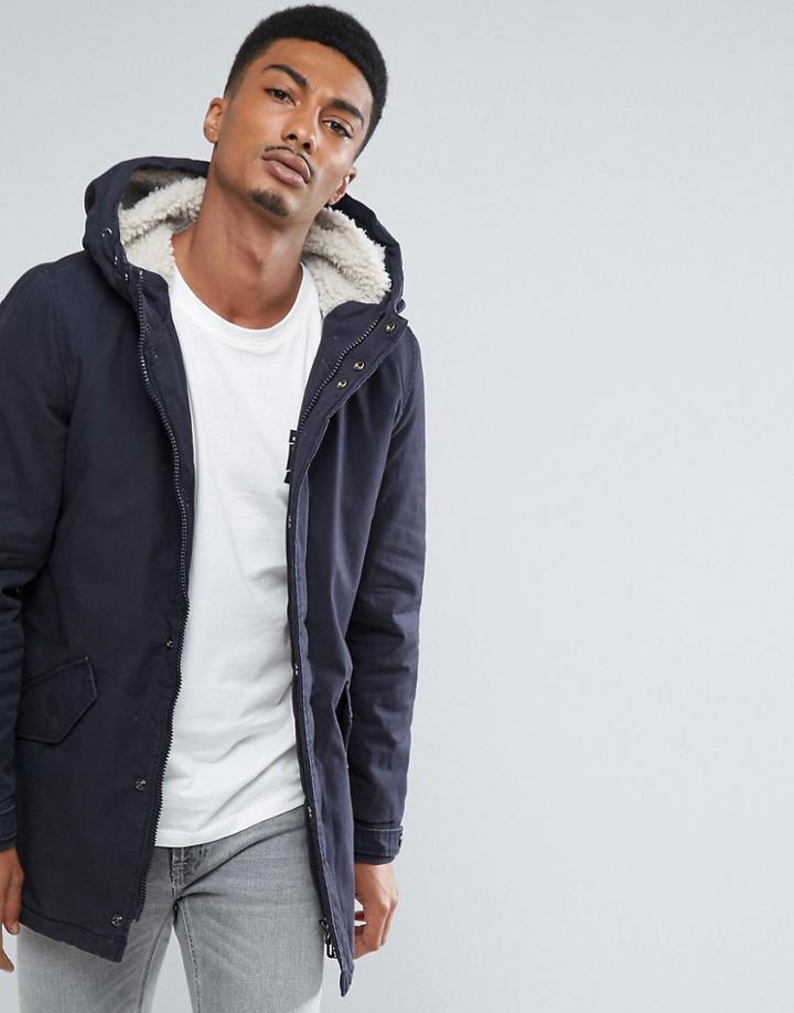 Only & Sons Parka With Fleece Lining - Navy