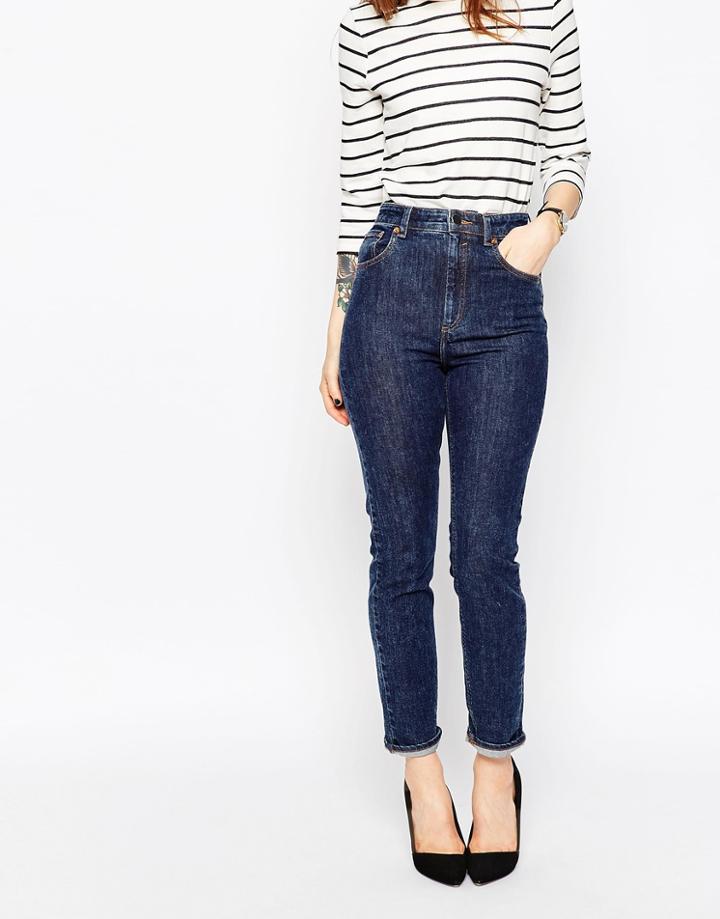 Asos Farleigh High Waist Slim Mom Jeans In Dallas Wash - Darkwash Blue