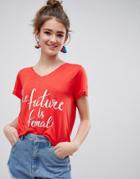 Blend She Caraz Future Is Female Print T-shirt - Red