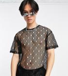 Collusion Boxy Crop Mesh T-shirt In Black