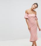 Silver Bloom Puff Sleeve Bardot Dress With Pephem - Pink