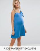 Asos Maternity Swing Dress With Tie Detail - Blue