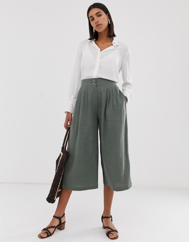 Vero Moda Linen Cropped Culotte-green