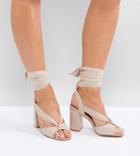 Truffle Collection Wide Fit Tie Up Block Heel Sandal - Beige