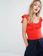 Monki Ruffle Sleeve Cami Top - Red