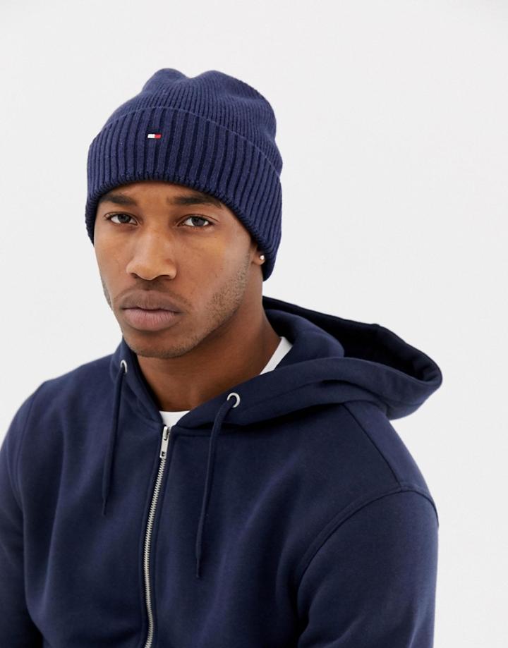 Tommy Hilfiger Pima Cotton Cashmere Beanie In Navy - Navy