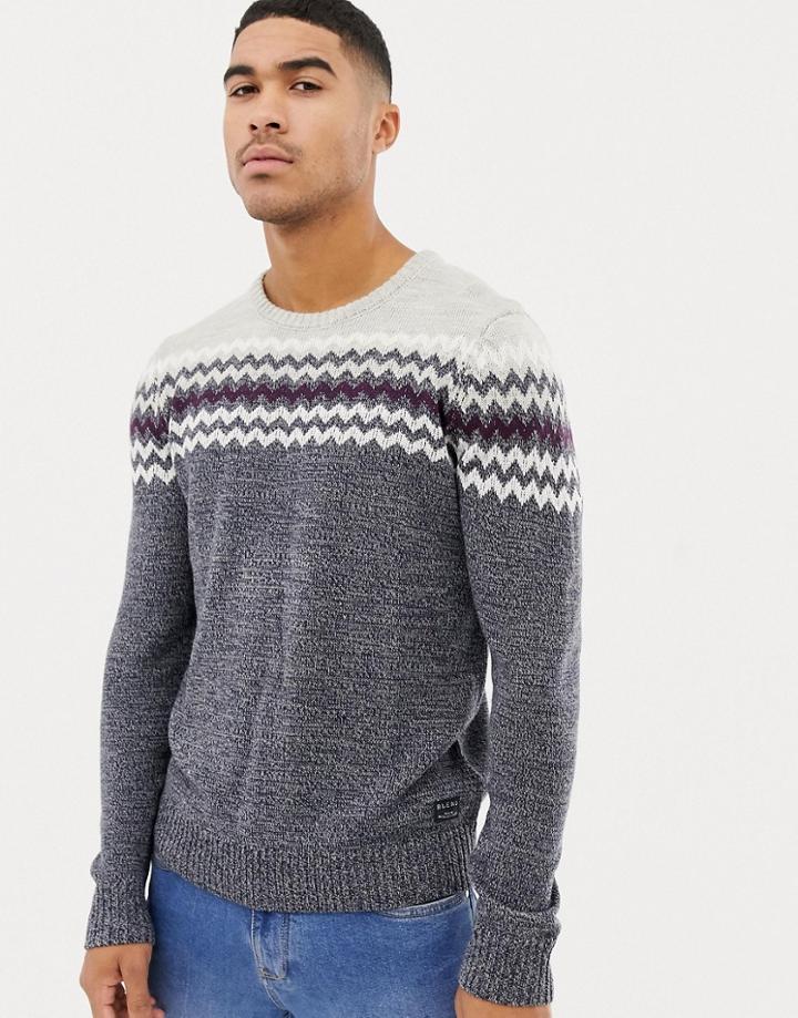 Blend Sweater In Zig Zag Fairisle - Blue