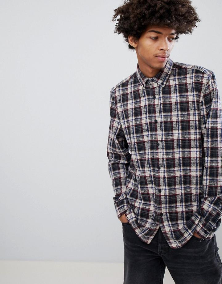 Asos Design Regular Fit Textured Check Shirt - Gray