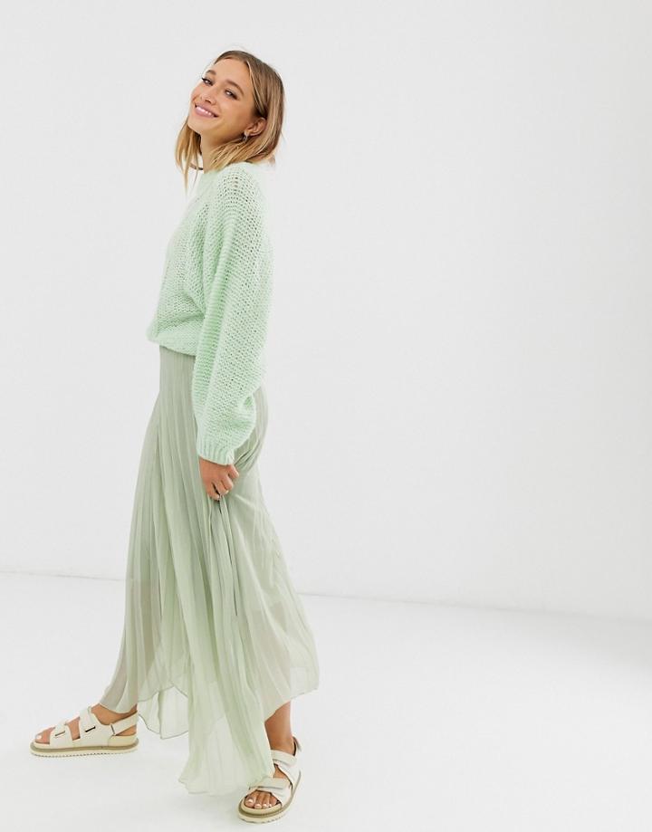 Asos Design Recycled Polyester Pleated Wrap Maxi Skirt-green